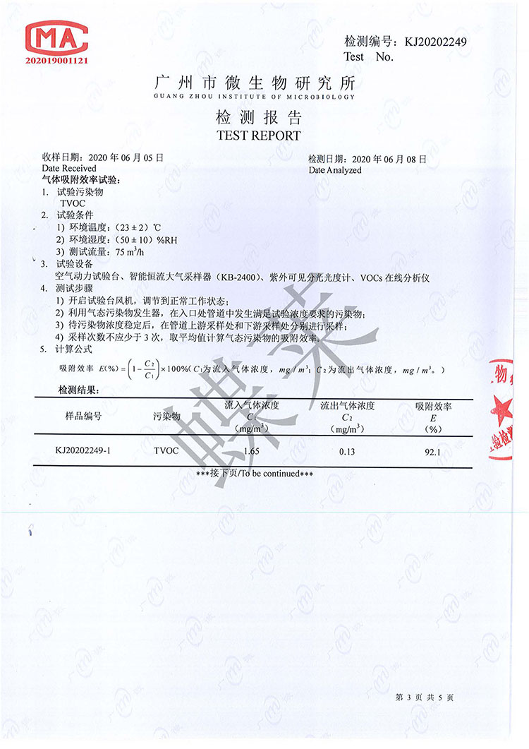 干式化學過濾器檢測報告